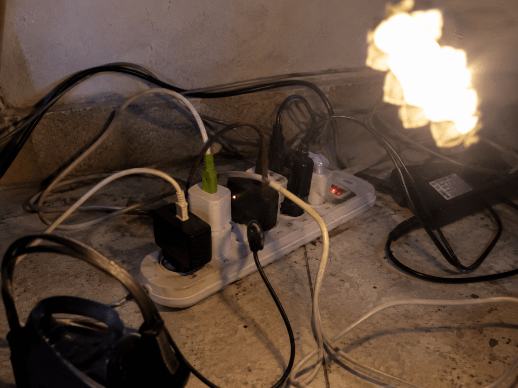 a flickering light or a cluttered extension-cord setup